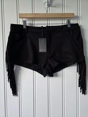 Emory Park Fringe Western Rodeo Black Polyester Womens Shorts Large NWT